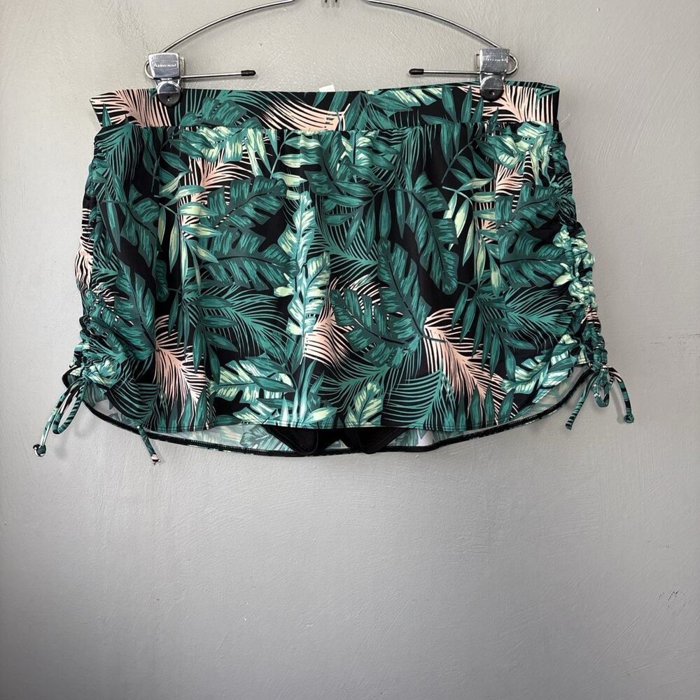 Cacique Swim Skirt Plus Size 24 Green Tropical Leaf Ruched Tankini Bottom Summer